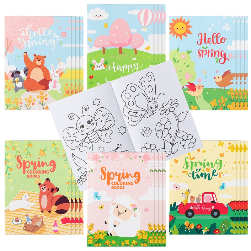 WATINC 24pcs Spring Coloring Books Springtime Color Booklet Bulk Art Party Favors Supplies for Kids DIY Floral Safari Small Painting Book Goodie Bag Filler Gifts for Home School Classroom Birthday - Image 3