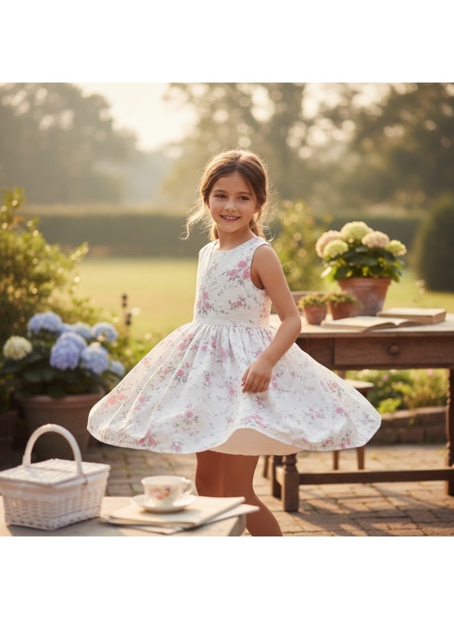 فستان بناتي مبطن من الداخل بلا أكمام برقبة دائرية - Image 1