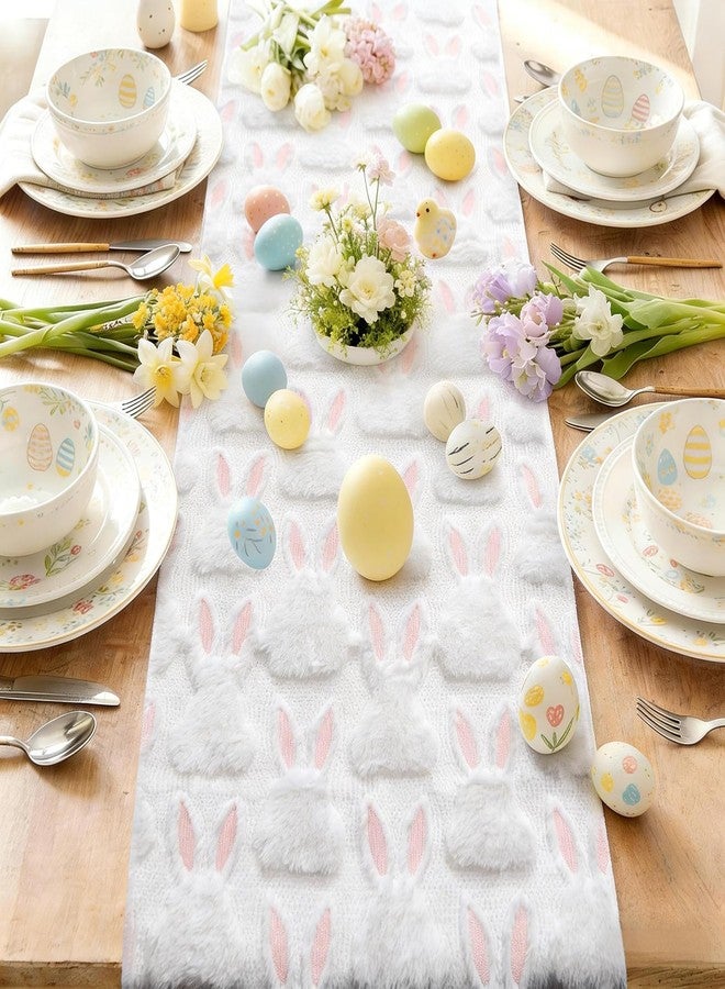 tiosggd Spring Summer Table Runner 72 Inch, White and Pink Faux Fur Cute Bunny Rabbit Dresser Runners for Bedroom, Jacquard Birthday Holiday Party Decorations, Farmhouse Dining Table Decor - Image 2