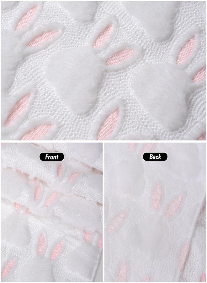 tiosggd Spring Summer Table Runner 72 Inch, White and Pink Faux Fur Cute Bunny Rabbit Dresser Runners for Bedroom, Jacquard Birthday Holiday Party Decorations, Farmhouse Dining Table Decor - Image 3