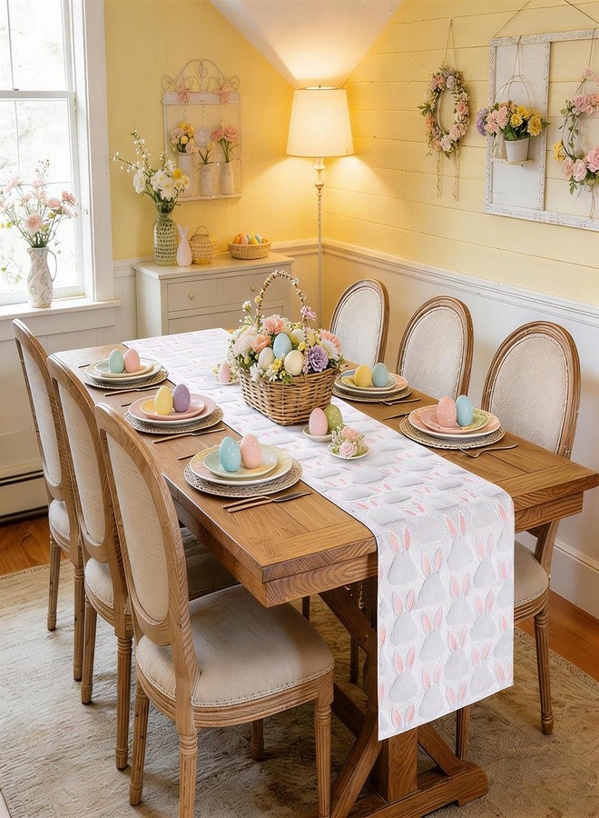 tiosggd Spring Summer Table Runner 72 Inch, White and Pink Faux Fur Cute Bunny Rabbit Dresser Runners for Bedroom, Jacquard Birthday Holiday Party Decorations, Farmhouse Dining Table Decor - Image 5