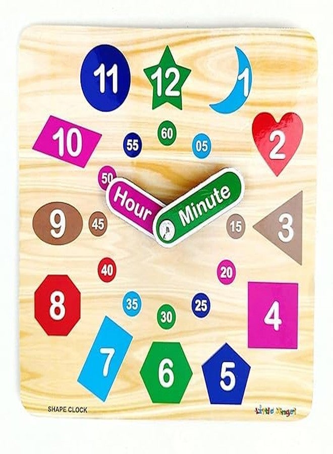 RPC99 Wooden Learning Clock, Educational Digital Analog Numbers, Shape & Color Learning Montessori Toy for Kids- Multi Color Unisex Kids Toy - Image 1