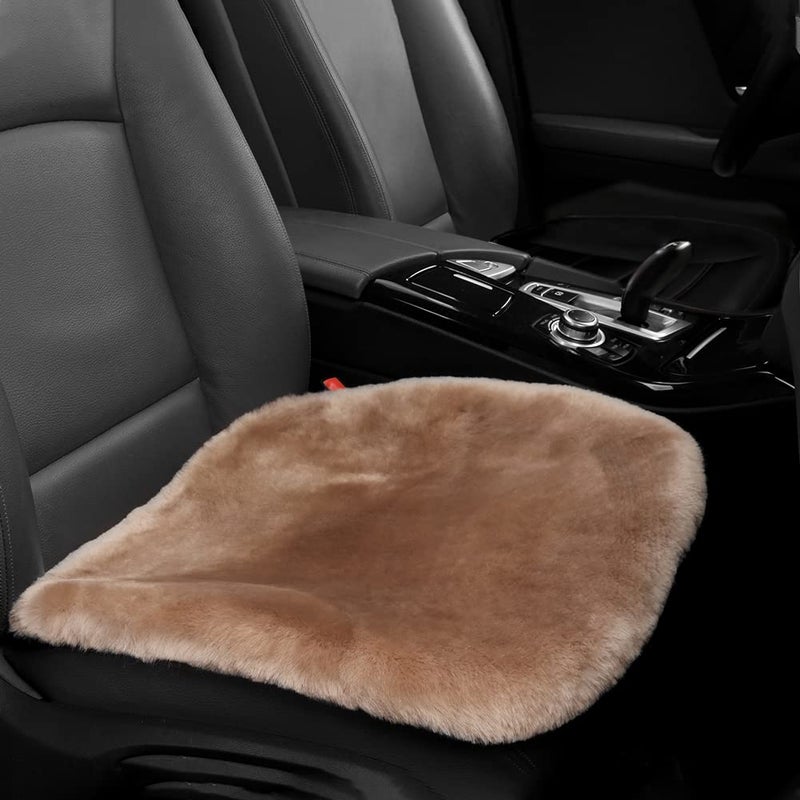 IRIWOOL Genuine Sheepskin Auto Seat Pad Australian Soft Wool Seat Cover Breathable and SweatWicking Comfort Warm Universal Fit192 inch x192 inch Front seat Cushion 1pc Light Brown