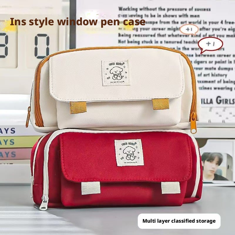 High-capacity Double Zipper Multilayer Vintage Pencil Case for Students - Image 1