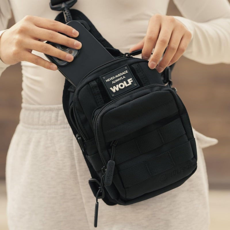 WOLFpak 4L Mini Tactical Sling Bag (Alpha Black) Compact Crossbody Backpack for Gym, Travel & EDC | Tactical Shoulder Bag with Multiple Pockets â€“ Lightweight, Durable Sling Pack for Men & Women - Image 4