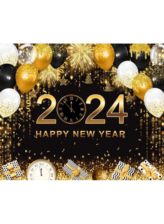 Laeacco Happy New Year Backdrop 10X8Ft Black And Gold New Year Photography Background Glitter Spots Balloons Gifts 2024 New Year'S Eve Carnival Party Decor Banner Portrait Photo Studio Shoot Props - Image 4