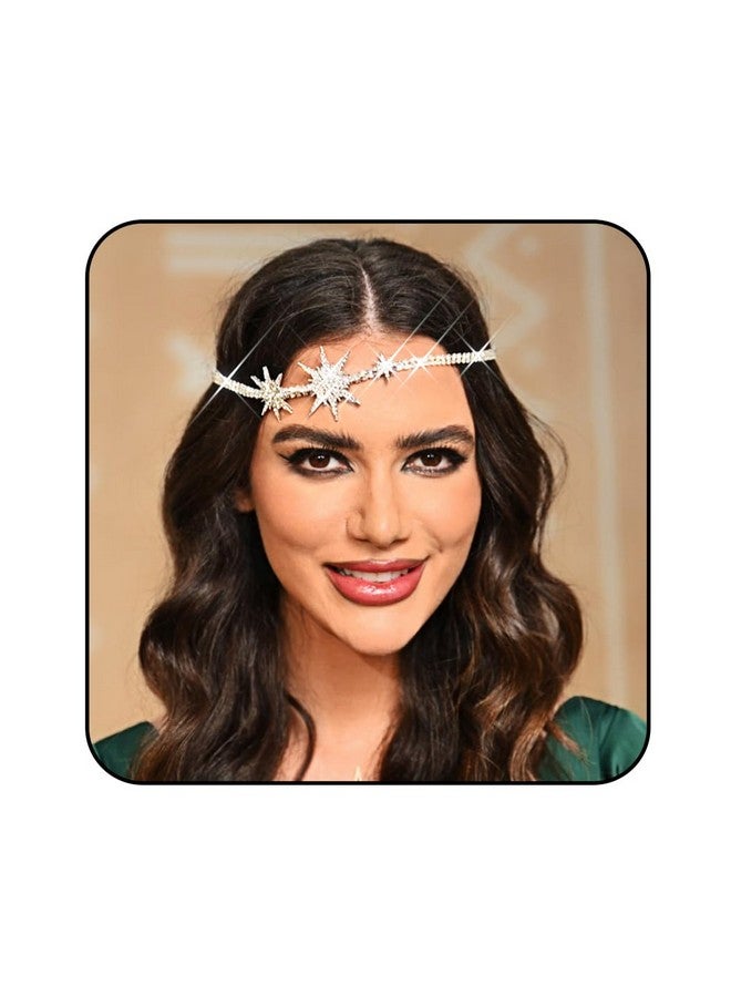 GENBREE Sparkly Rhinestone Headband Star Crystal Head Chain Dazzling Forehead Hair Accessories For Women  - Image 1