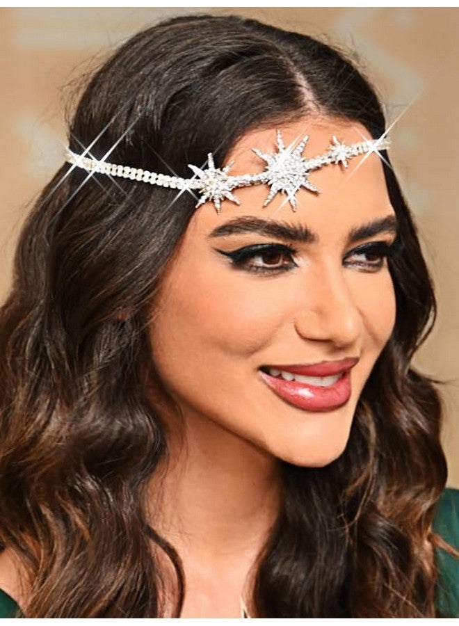 GENBREE Sparkly Rhinestone Headband Star Crystal Head Chain Dazzling Forehead Hair Accessories For Women  - Image 3