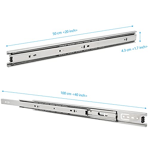 SEHOI 3 Pairs 20 Inch Drawer Slides, Side Mounted Ball Bearing Cabinet Drawer Slides, 3 Section Full Extension Drawer Glides, Heavy Duty Drawer Runners Slides, 200 Lbs Capacity, Silver - Image 2
