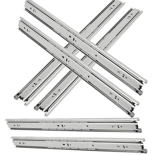 SEHOI 3 Pairs 20 Inch Drawer Slides, Side Mounted Ball Bearing Cabinet Drawer Slides, 3 Section Full Extension Drawer Glides, Heavy Duty Drawer Runners Slides, 200 Lbs Capacity, Silver - Image 1