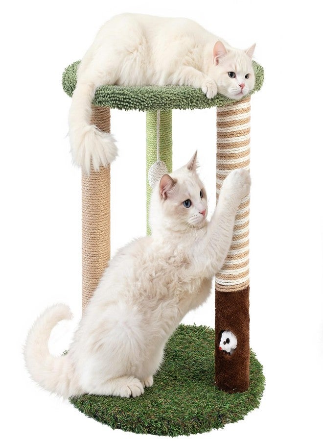 WOOCHPET Cat Tree Tower with 3 Scratcher Posts 22inch Tall Cat Tree Sisal Scratching Posts with Fun Cat Toys for Kitty and Adult Cats Small Cat Tower and Perch Bed for Indoor Cats (Green) - Image 1