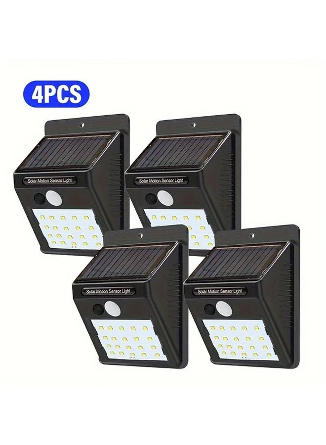 4 قطع أضواء خارجية تعمل بالطاقة الشمسية مع حساس حركة 20 لمبة إضاءة أمنية فلودلايت IP44 3 أوضاع - Image 1