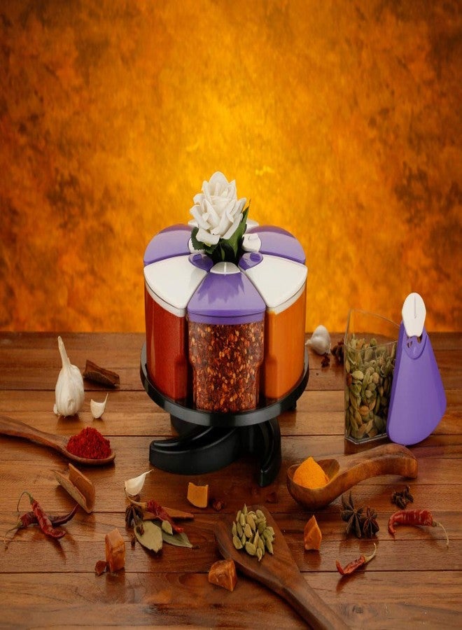 Dcloud Hub 360 Degree Revolving Round Shape Transparent Pack of Jar Spice Rack/Container (Purple, 1 Layer Spice Rack) - Image 1