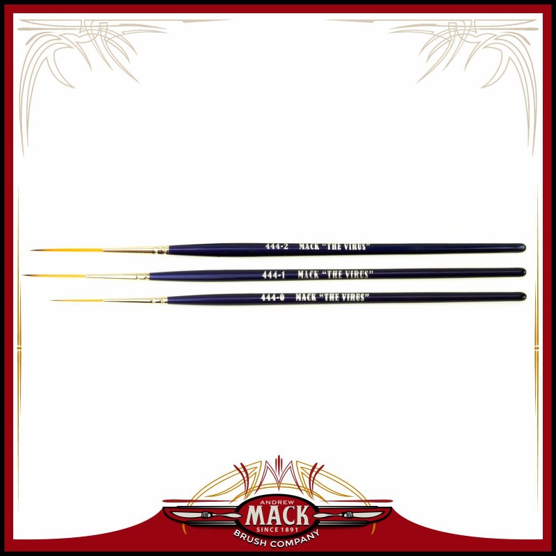 Set of 3 Size 02 Series 444 The Virus Scrolling Script Pinstriping Brush with Specially Blended Golden Taklon