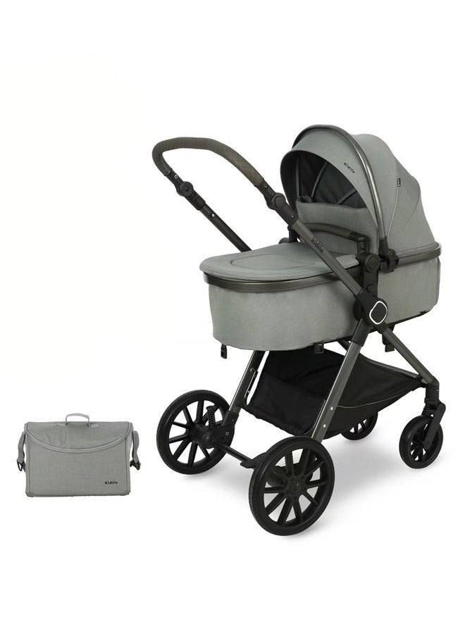 كيديليو عربة أطفال فاخرة قابلة للعكس، أوضاع تحويل 3 في 1، امتصاص صدمات متقدم، سرير أطفال قابل للإمالة بالكامل