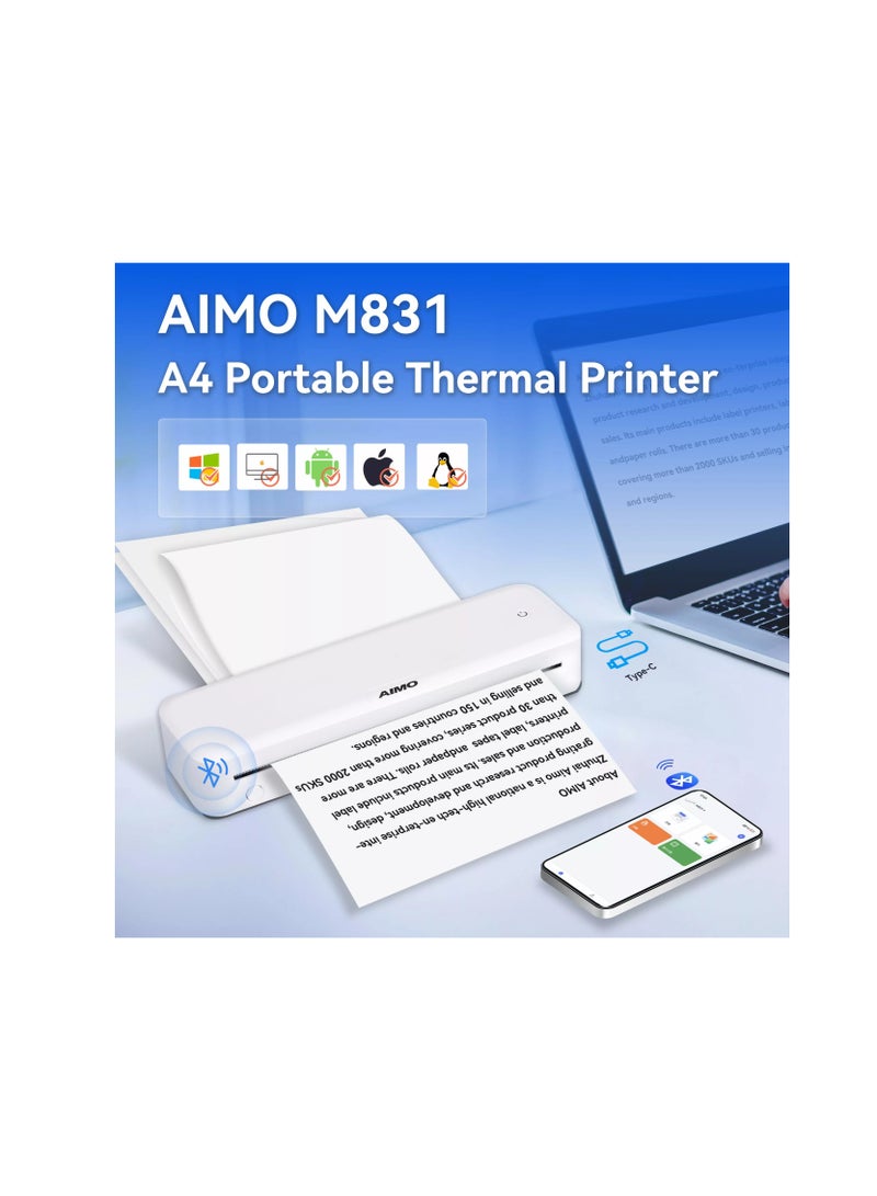 AIMO طابعة محمولة A4 طابعة حرارية بدون حبر - تدعم ورق حراري بحجم 8.26"x11.69"، طابعات سفر بلوتوث للهواتف المحمولة للاستخدام المنزلي، متوافقة مع الهاتف المحمول واللابتوب - Image 3