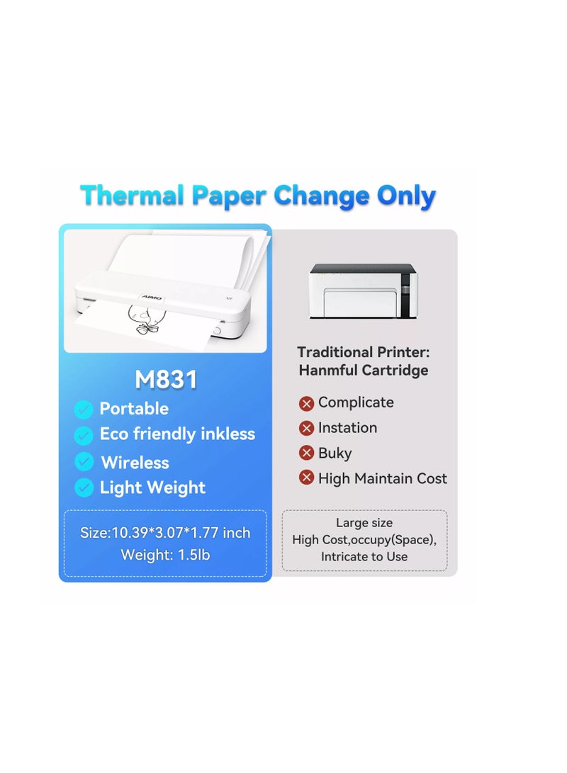 AIMO طابعة محمولة A4 طابعة حرارية بدون حبر - تدعم ورق حراري بحجم 8.26"x11.69"، طابعات سفر بلوتوث للهواتف المحمولة للاستخدام المنزلي، متوافقة مع الهاتف المحمول واللابتوب - Image 4