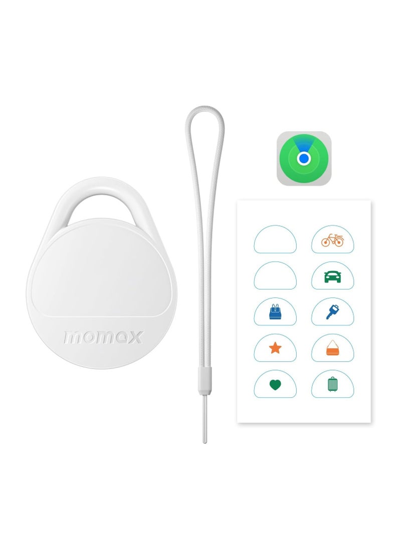 Momax - Momax Tracker Electronics Key Finder Luggage Tracker Smart Tag for Key, Backpack, Wallet, Pets Works with Apple Find My (iOS Only) and Global Search Range Include DIY Personalized Stickers (White) - Image 1