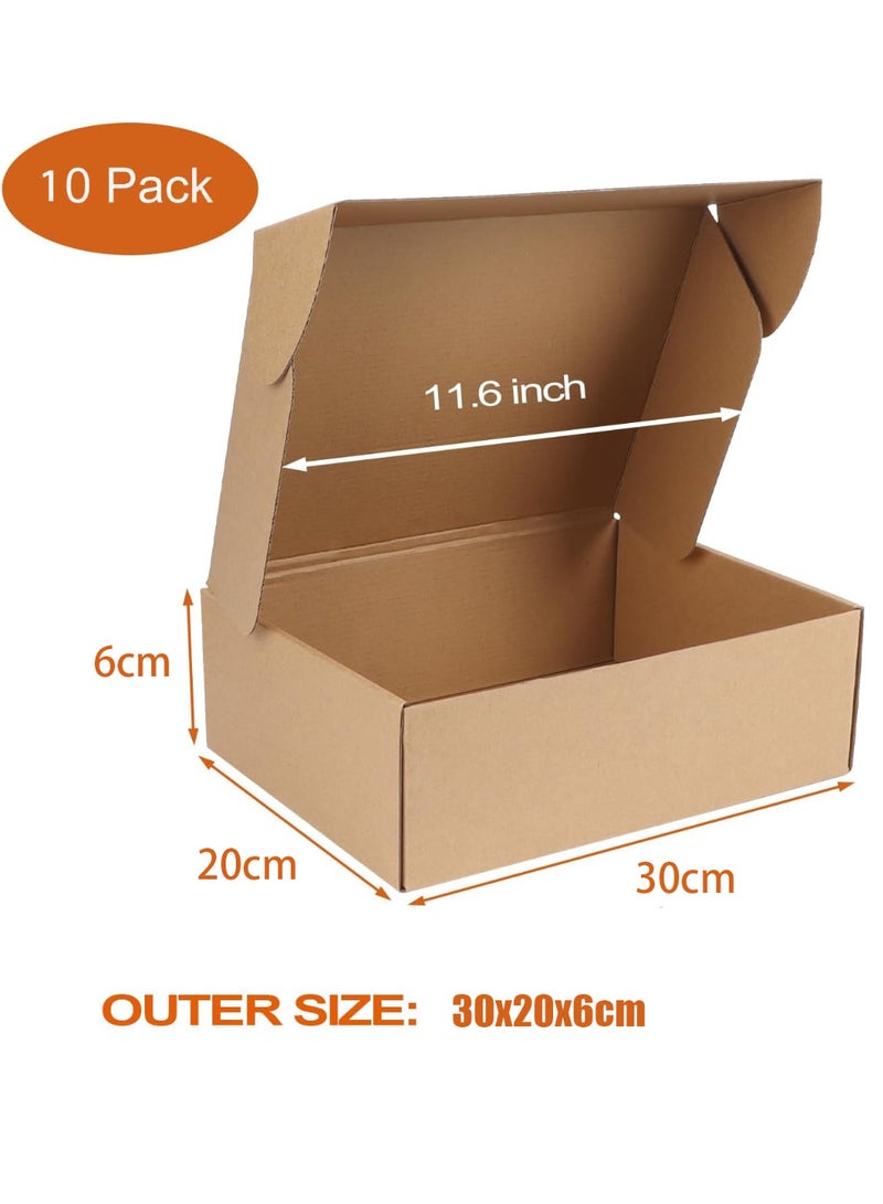 JOUDIYA 10Pcs Gift Boxes, Shipping Boxes for Small Business, 30 x 20 x 6cm, Corrugated Cardboard Boxes for Shipping, Packaging, Storage, Craft Gifts Giving, Kraft Color - Image 2