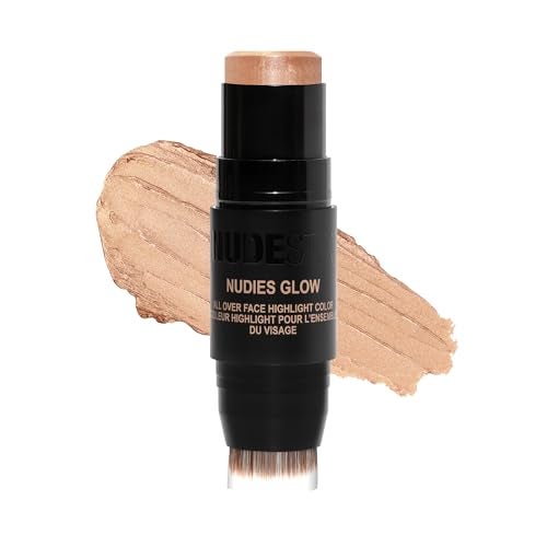 Nudestix Nudies Glow Highlighter Stick MultiUse Cream Highlighter for Cheeks Eyes Body with BuiltIn Brush Dewy Radiant Finish Clean Vegan TravelFriendly Makeup Bubbly Bebe