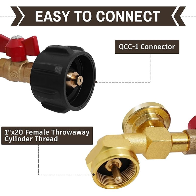optheey Propane Refill Adapter for 1 LB. Tanks, Propane Adapter 20lb to 1lb Converter with Gauge Valve, Propane Refill Elbow Adapter for BBQ Grill Stove Camping - Image 2