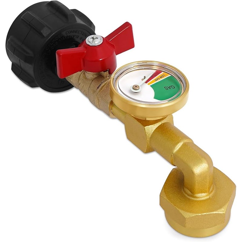 optheey Propane Refill Adapter for 1 LB. Tanks, Propane Adapter 20lb to 1lb Converter with Gauge Valve, Propane Refill Elbow Adapter for BBQ Grill Stove Camping - Image 1
