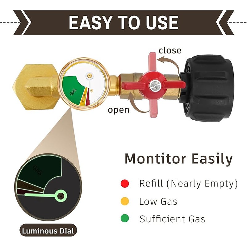 optheey Propane Refill Adapter for 1 LB. Tanks, Propane Adapter 20lb to 1lb Converter with Gauge Valve, Propane Refill Elbow Adapter for BBQ Grill Stove Camping - Image 3