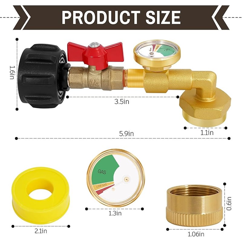 optheey Propane Refill Adapter for 1 LB. Tanks, Propane Adapter 20lb to 1lb Converter with Gauge Valve, Propane Refill Elbow Adapter for BBQ Grill Stove Camping - Image 5
