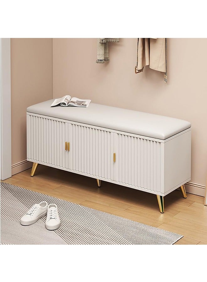 JCB CHIC مقعد أحذية مزود بمقعد تخزين ومقعد جلدي مبطن، خزانة أحذية عصرية منظمة أحذية منزلية للمدخل غرفة نوم غرفة المعيشة، hxd0019-1 (أبيض) - Image 1