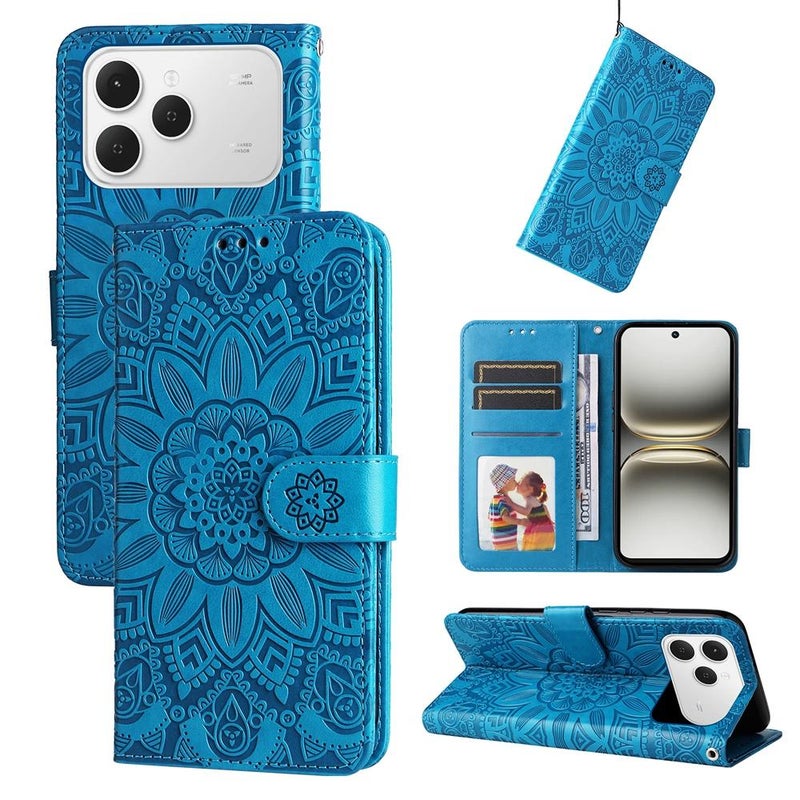 إيروريكس جراب هاتف Tecno Spark 40 4G من الجلد المنقوش بنقشة عباد الشمس (أزرق) - Image 1