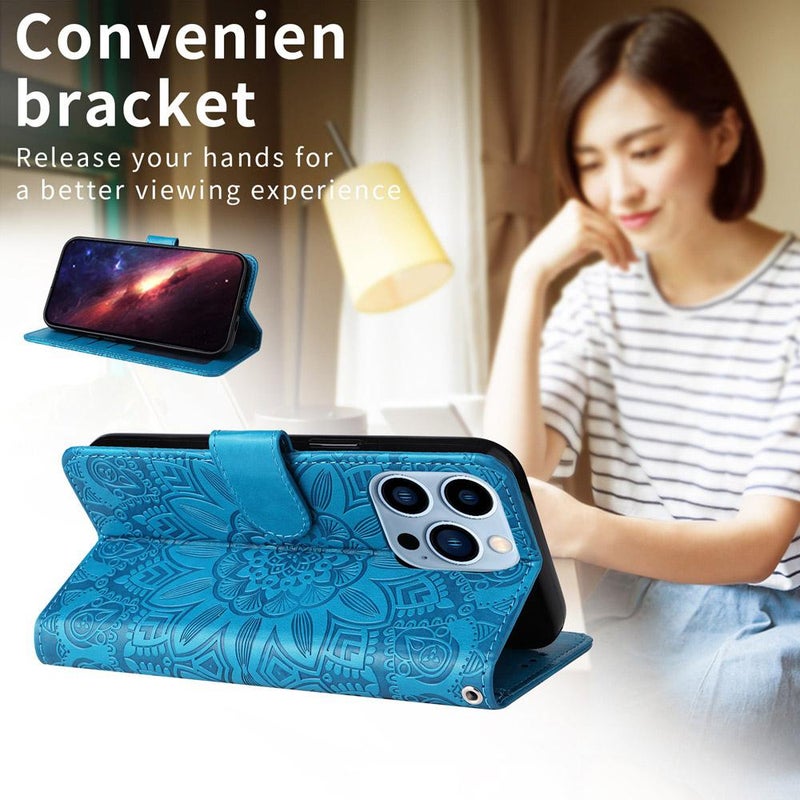 إيروريكس جراب هاتف Tecno Spark 40 4G من الجلد المنقوش بنقشة عباد الشمس (أزرق) - Image 4