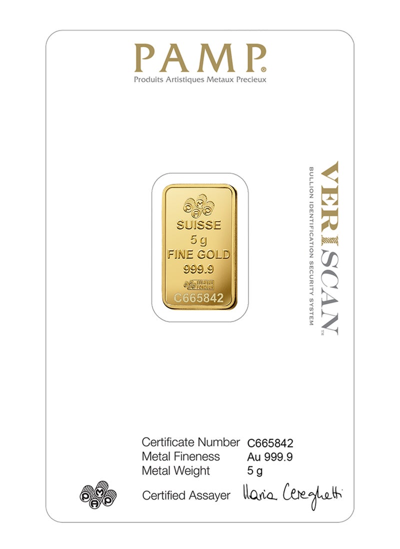 PAMP Suisse Pamp 5 Gram 24k Gold Bar - 5 Grams Gold Bar 24KT 999.9 Purity  - Image 4