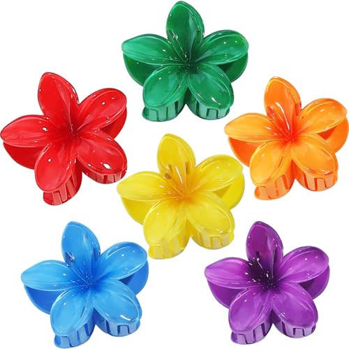 Sisiaipu Flower Hair Clips for Women 6 Pcs Hawaiian Large Claw Clips Plumeria Medium Hair Claw Clips for Thick Thin Hair Hibiscus Tropical Beach Hair Accessories for Women Girls and GirlsDark Color