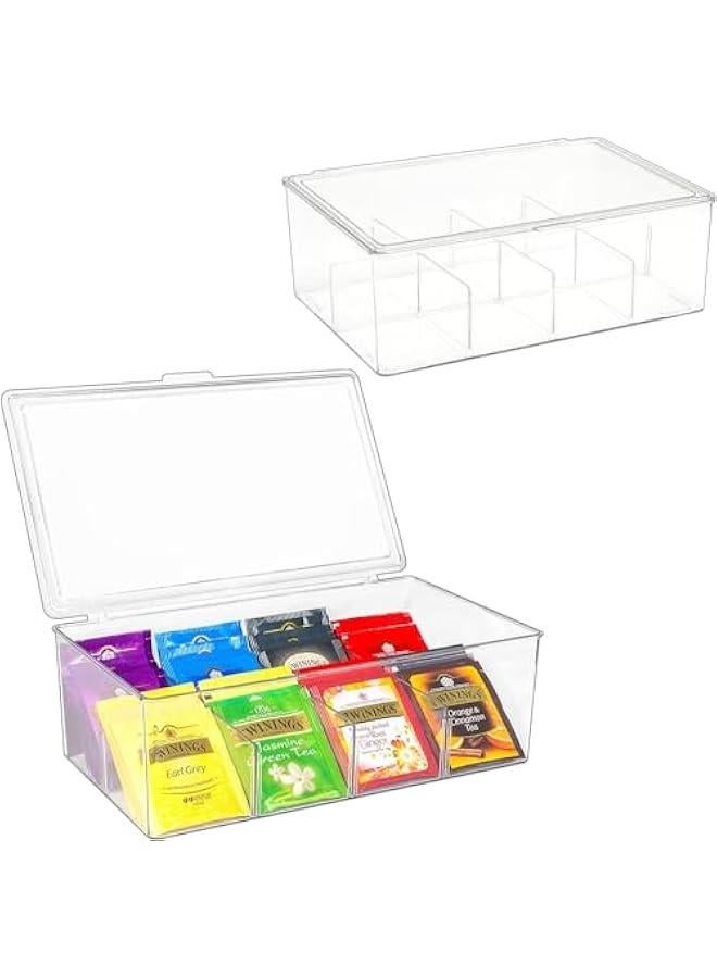 TRASSLE Tea Bag Organizer Clear PET Tea Storage Box with Lid, Plastic Tea Bag Holder Stackable Tea Organizer for Tea Bags Container Dispenser for Kitchen,Cabinet,Pantry Counter, Countertop - Image 1