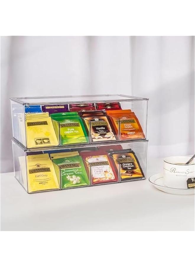 TRASSLE Tea Bag Organizer Clear PET Tea Storage Box with Lid, Plastic Tea Bag Holder Stackable Tea Organizer for Tea Bags Container Dispenser for Kitchen,Cabinet,Pantry Counter, Countertop - Image 2
