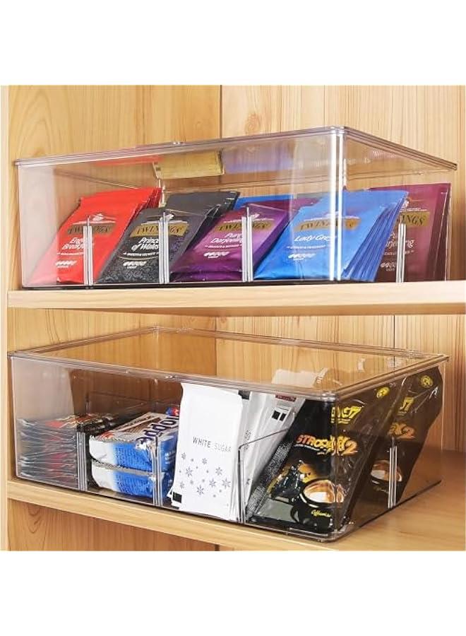 TRASSLE Tea Bag Organizer Clear PET Tea Storage Box with Lid, Plastic Tea Bag Holder Stackable Tea Organizer for Tea Bags Container Dispenser for Kitchen,Cabinet,Pantry Counter, Countertop - Image 5