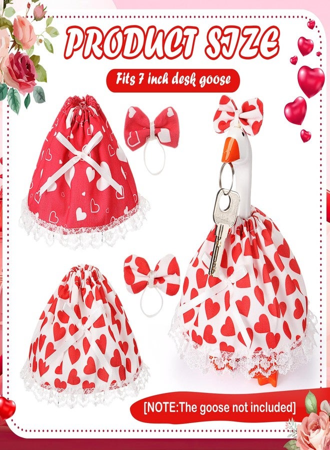 Simlakey 2 Set Valentines Day 7 Inch Mini Desk Goose Outfits Romantic Dress and bow Hat Valentines desk goose Costume Magnetic Geese Key Holder Costume for Duck Statue Decor (Vivid) - Image 2