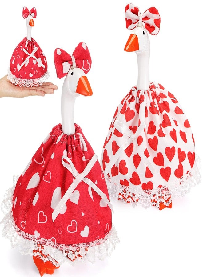 Simlakey 2 Set Valentines Day 7 Inch Mini Desk Goose Outfits Romantic Dress and bow Hat Valentines desk goose Costume Magnetic Geese Key Holder Costume for Duck Statue Decor (Vivid) - Image 1