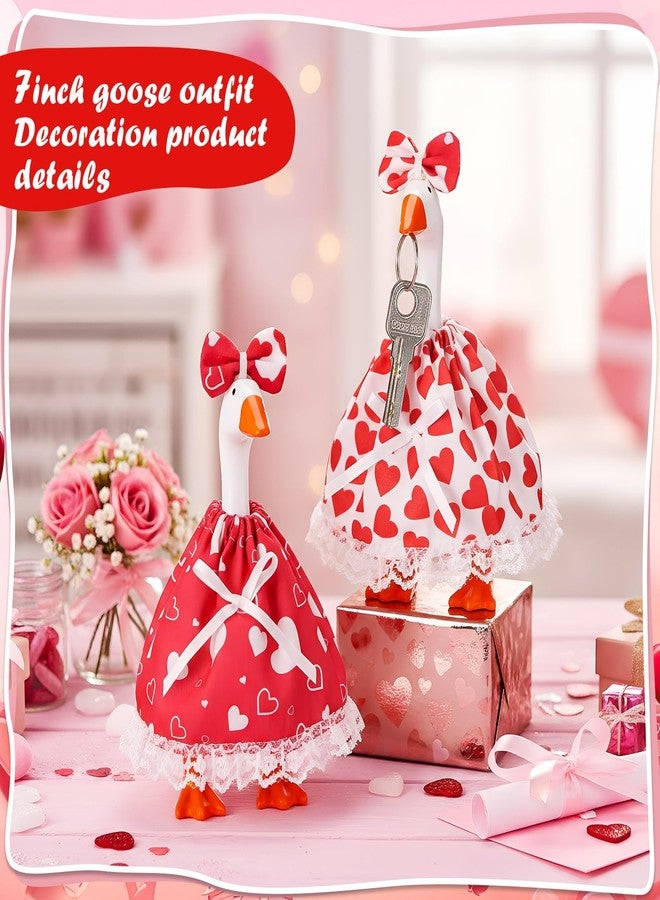 Simlakey 2 Set Valentines Day 7 Inch Mini Desk Goose Outfits Romantic Dress and bow Hat Valentines desk goose Costume Magnetic Geese Key Holder Costume for Duck Statue Decor (Vivid) - Image 5
