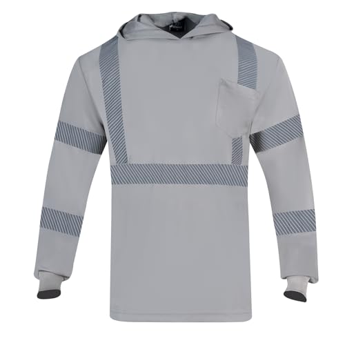 VENDACE 3pcs Safety Reflective High Visibility Long Sleeve Shirts ANSI Class 1 Hi Vis Construction Work T Shirts for Men with HoodGrey3XL - Image 3