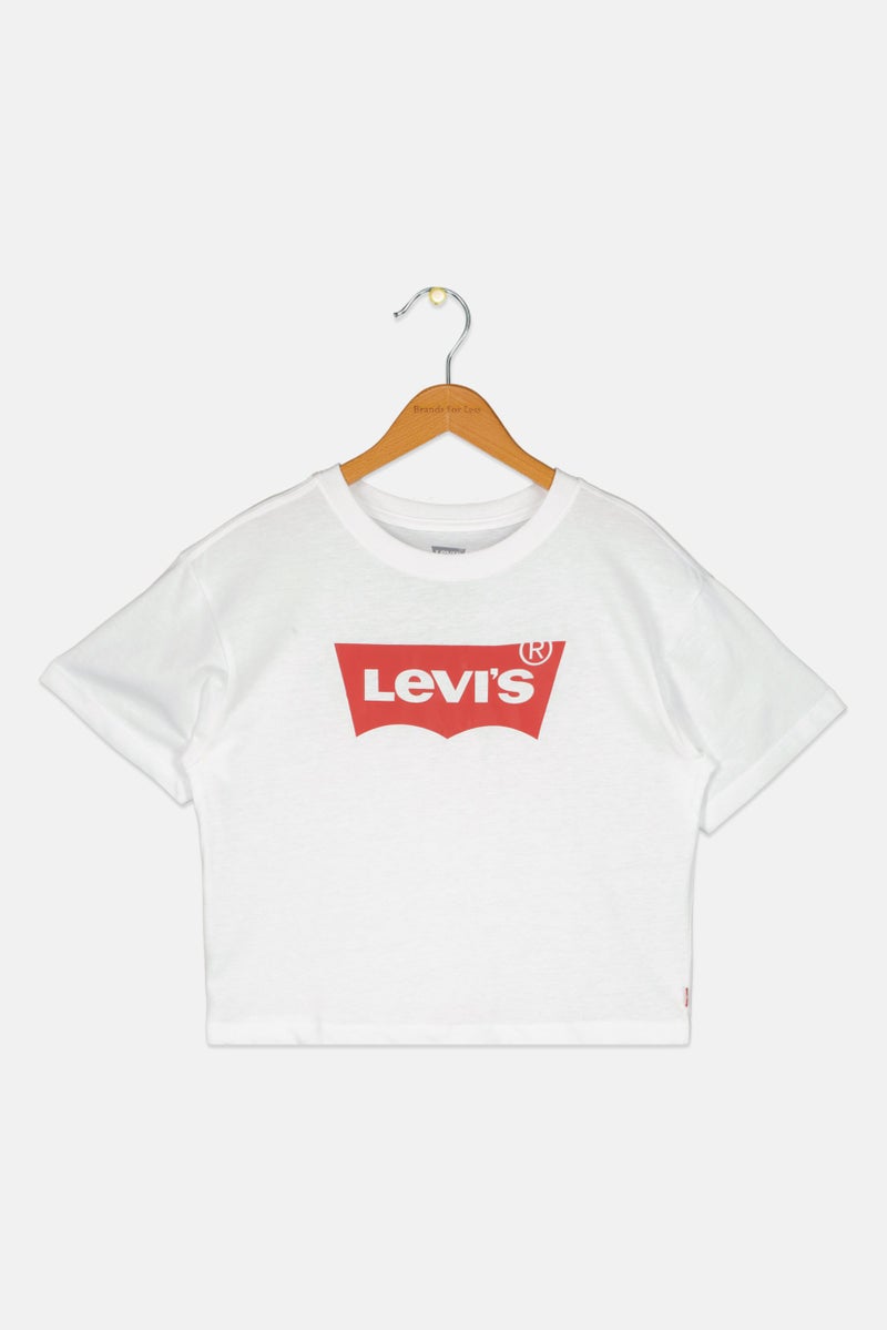Levi's تي شيرت قصير الأكمام للبنات بشعار العلامة التجارية، أبيض - Image 2