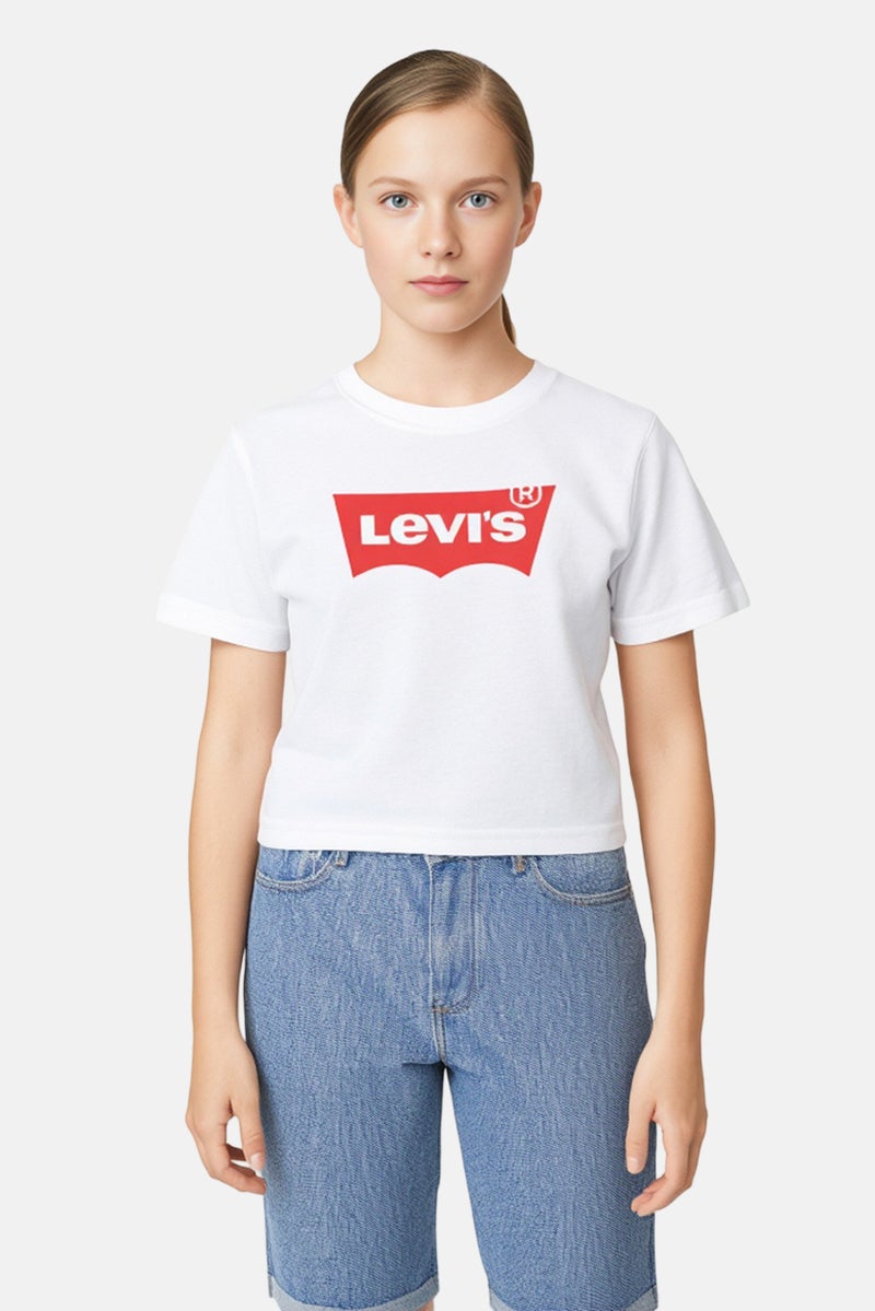 Levi's تي شيرت قصير الأكمام للبنات بشعار العلامة التجارية، أبيض - Image 1