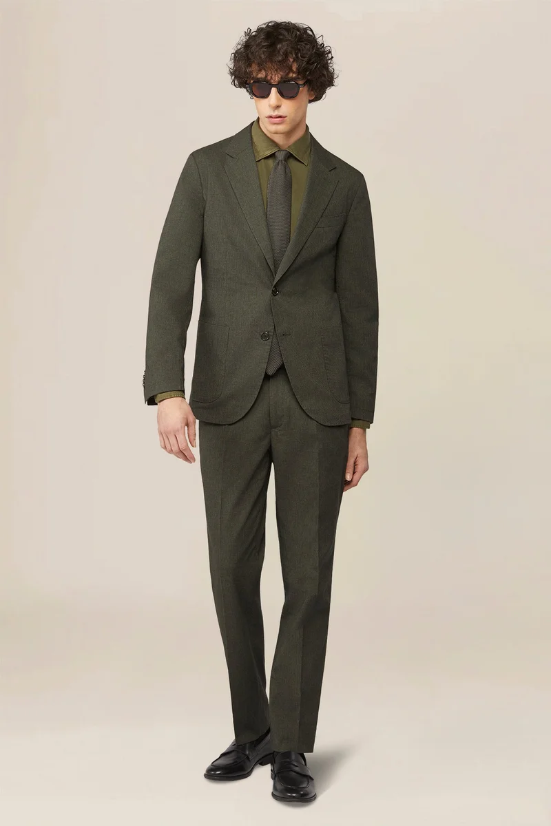 دوبل غانغر Men's single-breasted jacket in micro pied de poule - Green