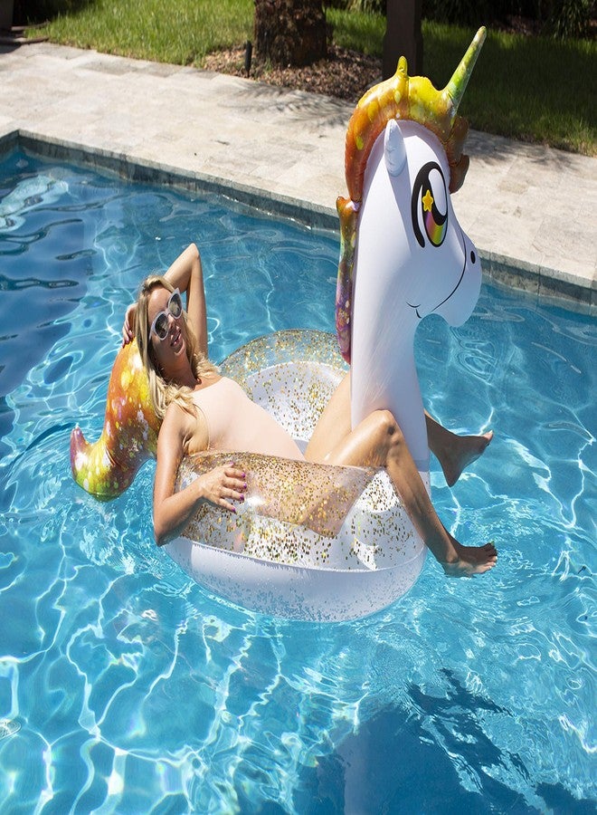 PoolCandy Inflatable Glitter Unicorn Pool Float Party Pack - Includes a Matching Floating Glitter Unicorn Drink Float - Image 4
