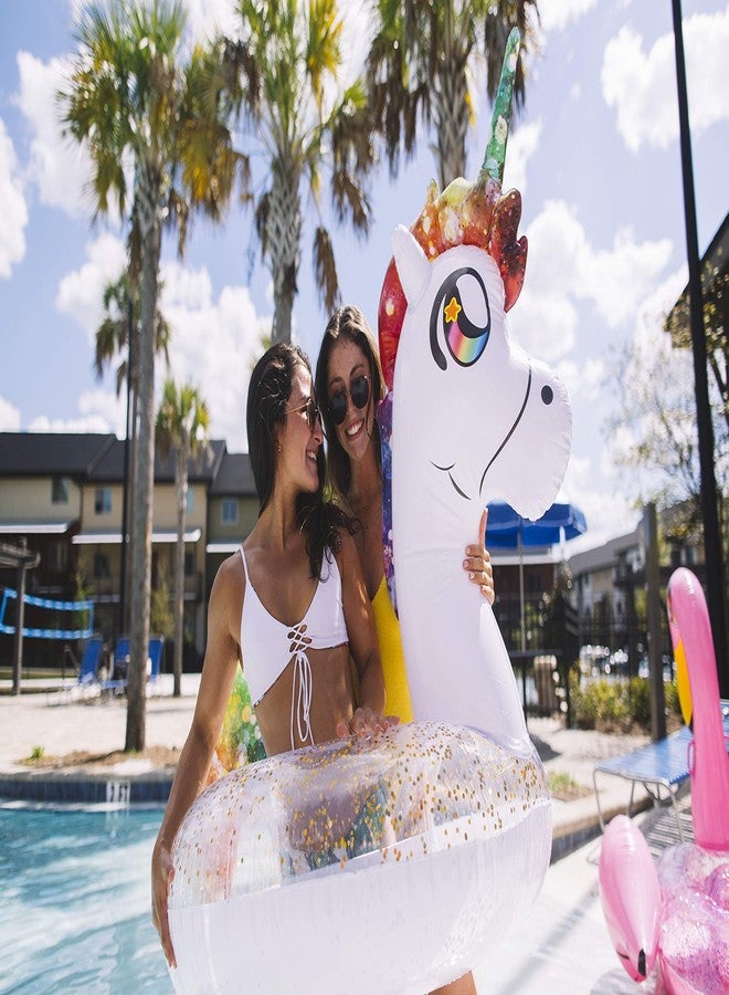 PoolCandy Inflatable Glitter Unicorn Pool Float Party Pack - Includes a Matching Floating Glitter Unicorn Drink Float - Image 2
