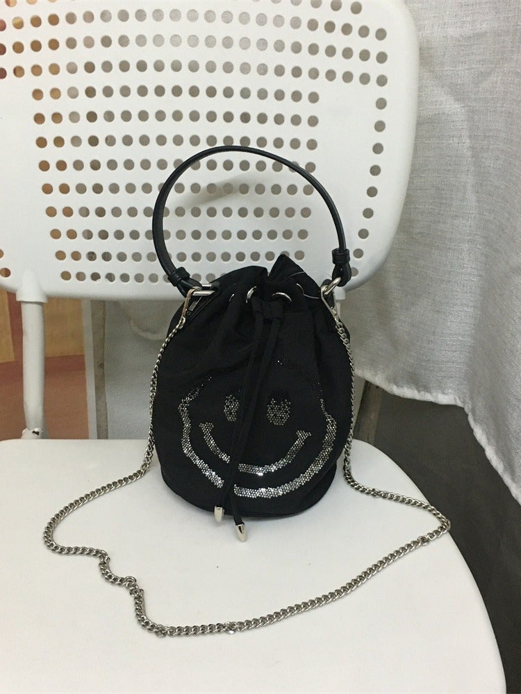 New Style Drawstring Casual Fashion Small Bucket Women'S Bag Diamond-Encrusted Cute Smiley Mini Crossbody Chain Small Women'S Bag - Image 4