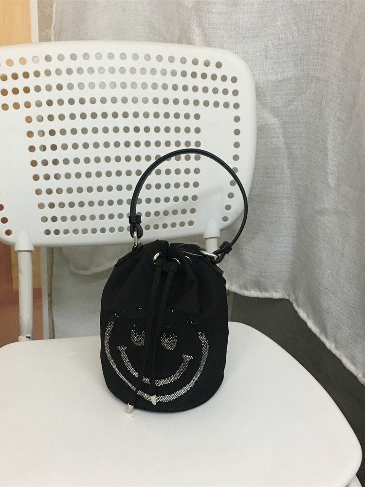 New Style Drawstring Casual Fashion Small Bucket Women'S Bag Diamond-Encrusted Cute Smiley Mini Crossbody Chain Small Women'S Bag - Image 2