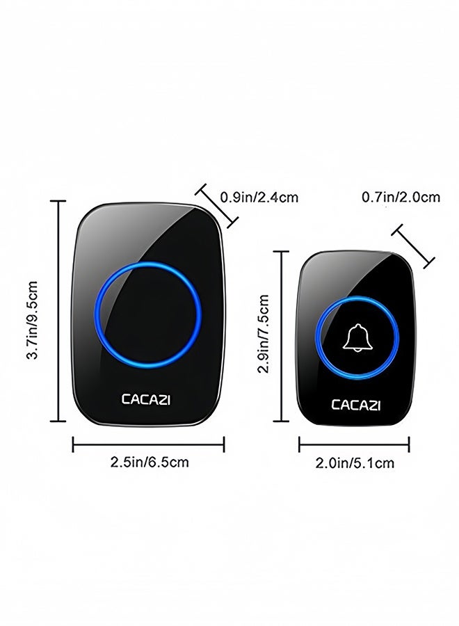 CACAZI Wireless Doorbell Kit, Waterproof Push Button with LED Flash, 300M Range, 38 Chimes, 3 Volume Levels, for Home, Office, Apartment, Hotel, Warehouse, Black - Image 2