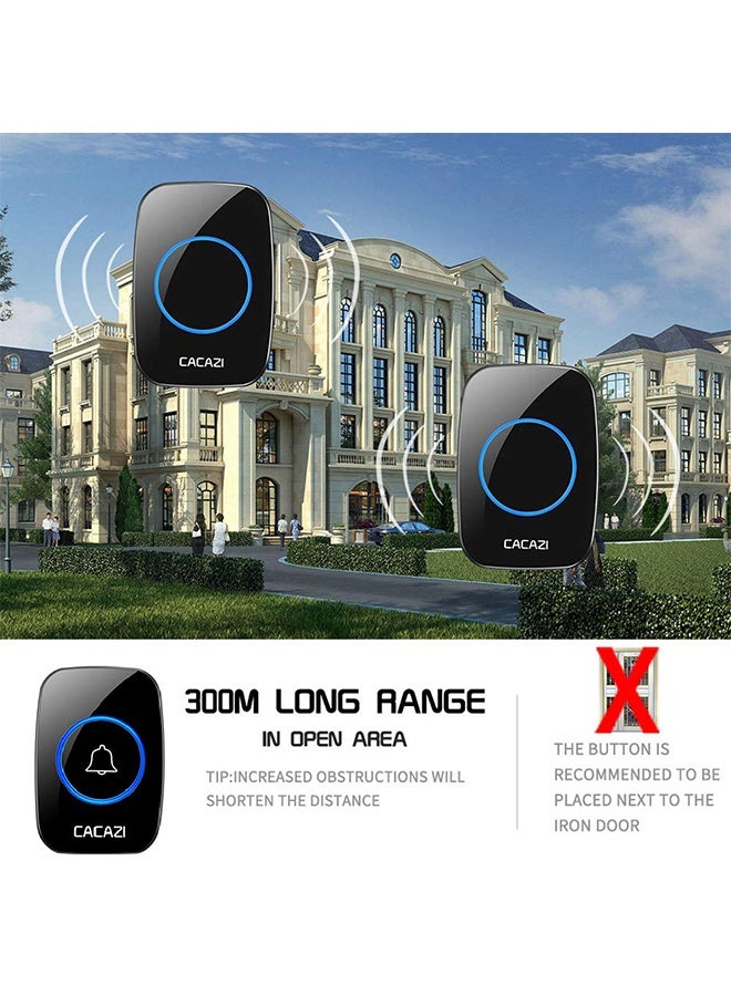 CACAZI Wireless Doorbell Kit, Waterproof Push Button with LED Flash, 300M Range, 38 Chimes, 3 Volume Levels, for Home, Office, Apartment, Hotel, Warehouse, Black - Image 5