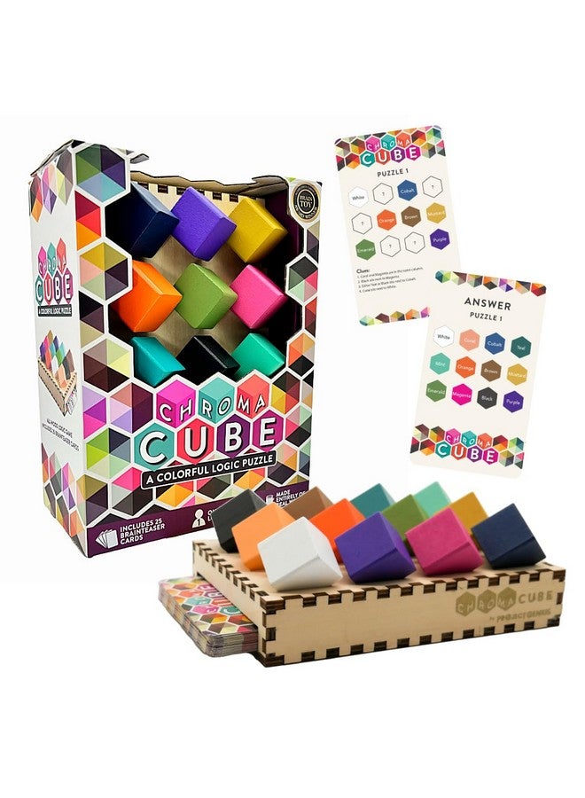 Project Genius: Chroma Cube, A Colorful Logic Puzzle, 12 Colorful Wood Blocks, 25 Brainteaser Cards, Puzzle, Great Gift, 1 Player Game Logic - Image 1